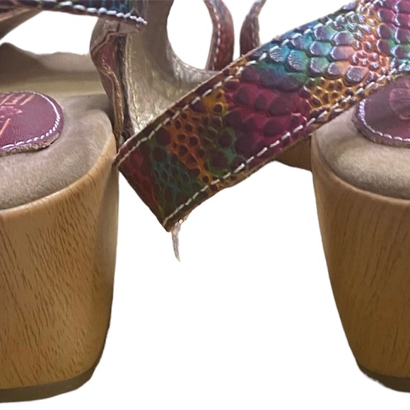 L' Artiste Faux Crocodile Sandals 38 US 7 Multicolored Slingback w/2 Straps Top - Picture 7 of 8